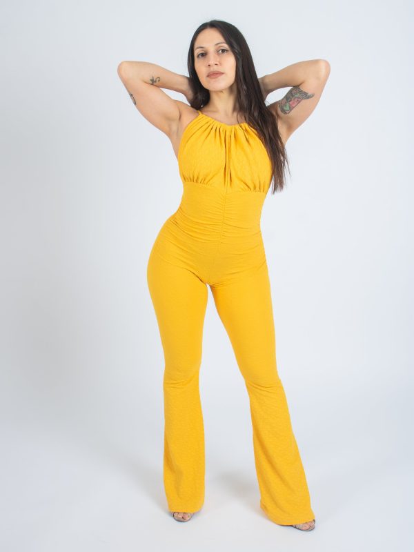 Mono de baile largo con escote halter – Color mostaza